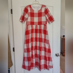 Roolee Mom Red Buffalo Plaid midi dress nursing friendly